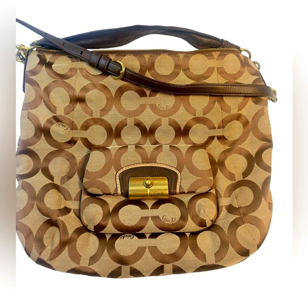 Vintage Coach Signature Jacquard Shoulder Tote-Turn Lock Pocket- Crossbody Strap
